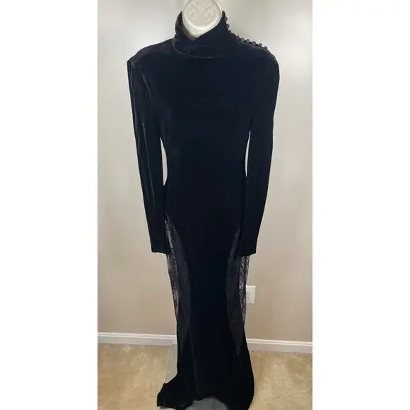 Retrofete Amor Velvet Lace High Neck Sheer Long Sleeve Black Maxi Dress Size XS Retrofete Amor Velvet Lace High Neck Sheer Long Sleeve Black Maxi Dress Size XS